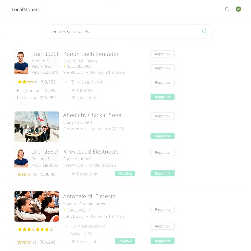 Screenshot of LocalMonero search results showing various sellers in Poland with their prices, payment methods, and reputation scores